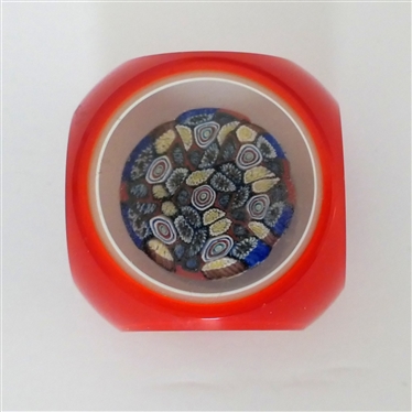 Unusual Art Glass Paperweight - Millifioire in Center with Red and White Cased Exterior - Measures 2 1/2 Tall 