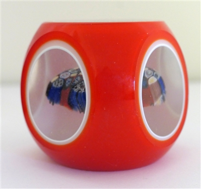 Unusual Art Glass Paperweight - Millifioire in Center with Red and White Cased Exterior - Measures 2 1/2 Tall 