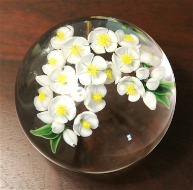 Handell Studio - 1991 Art Glass Paperweight with Dogwood Flowers - Measures 2 Tall 3 Across