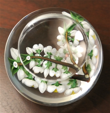 Handell Studio - 1991 Art Glass Paperweight with Dogwood Flowers - Measures 2 Tall 3 Across