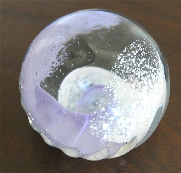 Caithness Scotland "Misty" Art Glass Paperweight - Lavendar and White Interior - Measures 2 1/2" Tall 