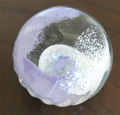 Caithness Scotland Misty Art Glass Paperweight - Lavendar and White Interior - Measures 2 1/2 Tall 