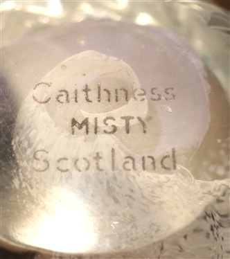Caithness Scotland Misty Art Glass Paperweight - Lavendar and White Interior - Measures 2 1/2 Tall 