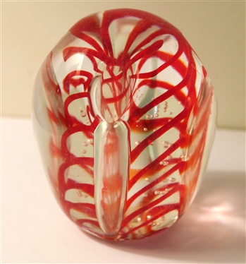 Gentile Glass Star City, WY - Art Glass Paperweight / Pen Holder - Clear with Red Threading and Bubbles - Measures 3 3/4 Tall 