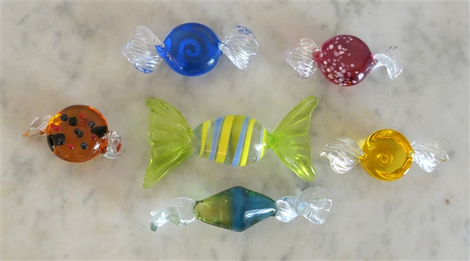 Bowl of Hand Blown Glass Fruit and Candies - 6 Glass Candies and 6 Glass Fruits - All in Sandwich Glass Bowl - Strawberry Measures 2 Lon g