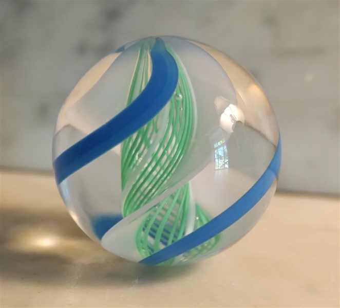 Vintage Glue, Green, and White - Spiral Shooter Marble 