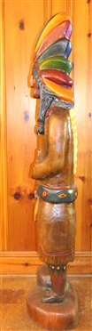 Hand Carved Life Size Cigar / Tobacco Indian Chief Statue - Hand Carved From Single Piece of Wood - Signed  Wade - 1986 - #4 - Measures - 5''2 Tall - By Wade Puryear - South Boston, Va Wood Artist 