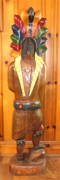 Hand Carved Life Size Cigar / Tobacco Indian Chief Statue - Hand Carved From Single Piece of Wood - Signed  Wade - 1986 - #4 - Measures - 5''2 Tall - By Wade Puryear - South Boston, Va Wood Artist 