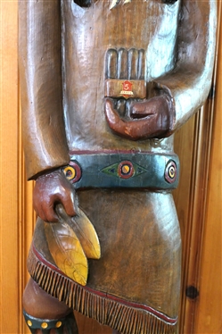 Hand Carved Life Size Cigar / Tobacco Indian Chief Statue - Hand Carved From Single Piece of Wood - Signed  Wade - 1986 - #4 - Measures - 5''2 Tall - By Wade Puryear - South Boston, Va Wood Artist 