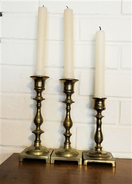 3 Brass Candle Sticks - Pair of 7 1/2 and Single 6 Made in England