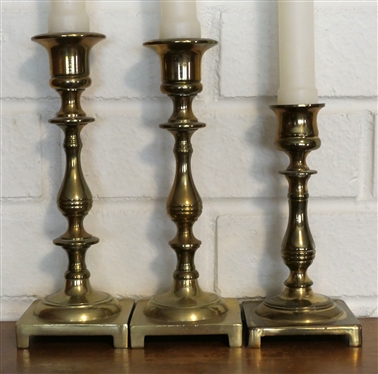 3 Brass Candle Sticks - Pair of 7 1/2 and Single 6 Made in England