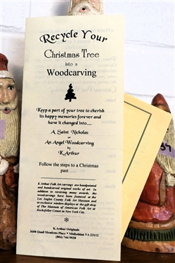 3 - K. Arthur Originals - Folk Art Hand Carved Saint Nicholas Wood Carvings - Hand Painted and Hand Carved From The Johnston Family Christmas Trees - From the 1990''s - Tallest is 11 3/4 Tall