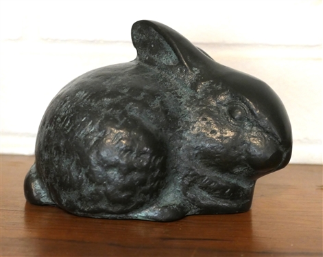Small Cast Bronze Rabbit Statue - Measures 4 Tall 5 Nose to Tail 
