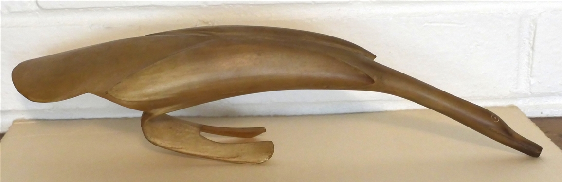Bird Statue Carved From Animal Horn - Carved Bird with Beak Wings and Under turned Feet - Horn Measures 12 1/4 Long (Beak to Tail)