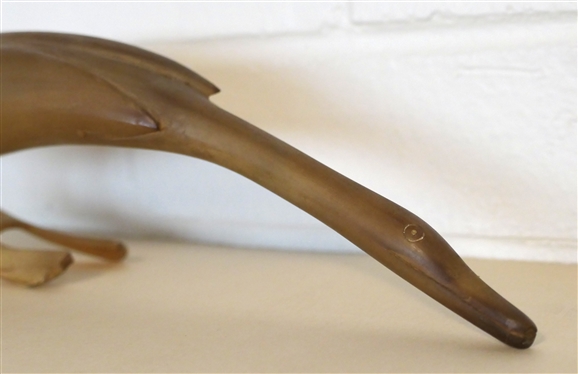 Bird Statue Carved From Animal Horn - Carved Bird with Beak Wings and Under turned Feet - Horn Measures 12 1/4 Long (Beak to Tail)