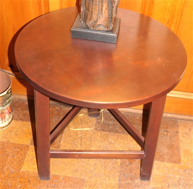 Round Occasional Table with Dark Cherry Finish - Stretcher Base - Table Measures 25 Tall 24 Across