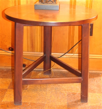 Round Occasional Table with Dark Cherry Finish - Stretcher Base - Table Measures 25 Tall 24 Across