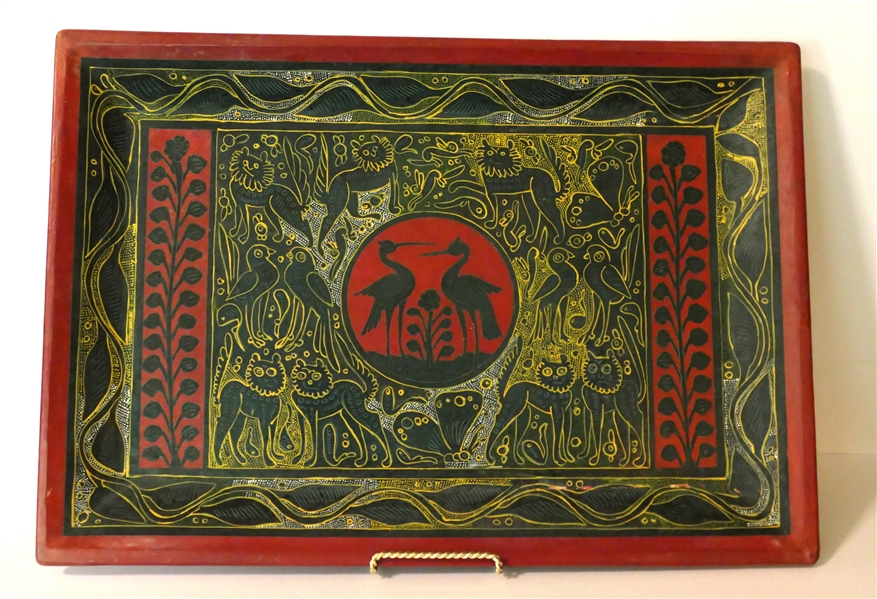 Artesian Made Mexican Folk Art Tray- Birds and Animals - Tray Measures 20 3/4" by 14 1/2"
