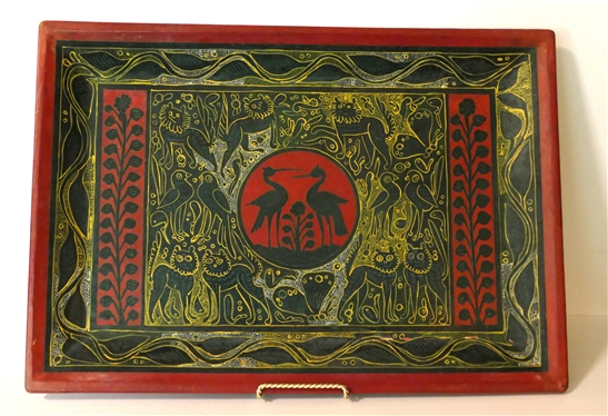 Artesian Made Mexican Folk Art Tray- Birds and Animals - Tray Measures 20 3/4 by 14 1/2