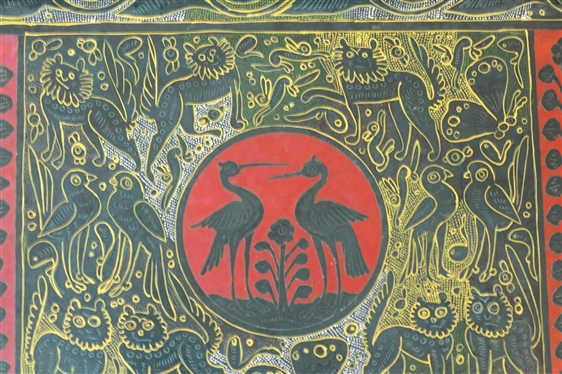 Artesian Made Mexican Folk Art Tray- Birds and Animals - Tray Measures 20 3/4 by 14 1/2