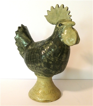 Handmade Art Pottery Chicken Sculpture / Statue - Measures 11 tall 8 Beak to Tail 