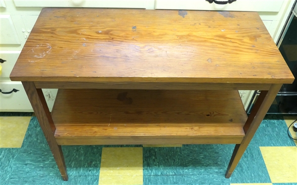 Pine 2 Tier Tapered Leg Table - Measures 29 Tall 35 1/2 by 16 1/2 