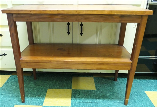 Pine 2 Tier Tapered Leg Table - Measures 29 Tall 35 1/2 by 16 1/2 