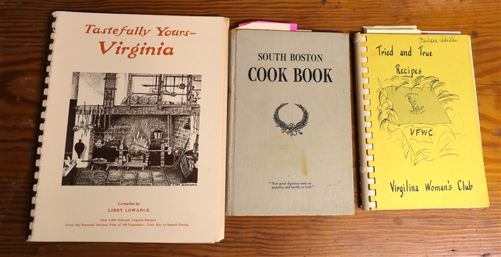 3 Vintage South Boston Virginia Cookbooks - South Boston Cookbook Circa 1923 - Hardcover, Tried and True Recipes Virgilina Woman''s Club, and Tastefully Yours- Virginia Compiled by Libby...