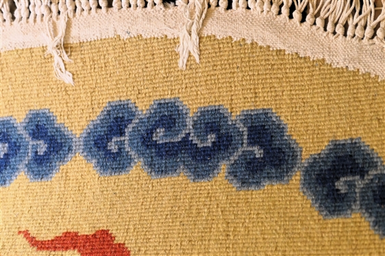 Oriental Round Dragon Wool Rug  - Thick Wool with Blue Dragon in Center - Blue Cloud Border - Rug Measures 50 Across without Fringe