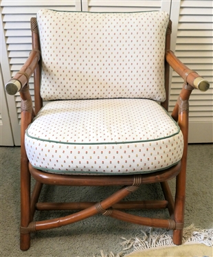 Very Nice Mid Century Vogue Casual - Vogue Rattan Design Chair - Made in Lexington Kentucky - Spring Seat - Brass Tipped Arms - Clean Seat and Back Cushions - All Rattan Appears Good - Measures...