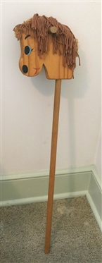 Child''s Wooden Stick Horse with Hand Painted Face 