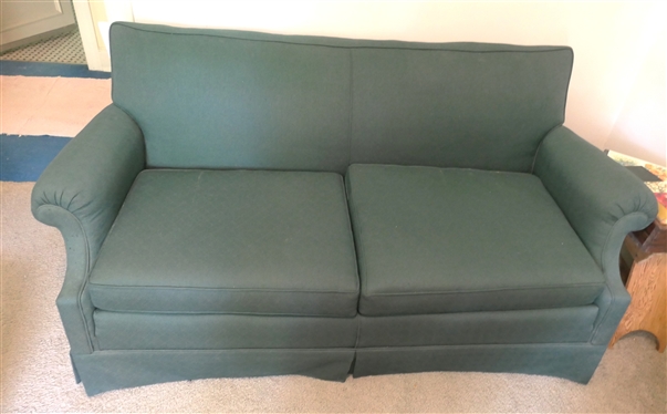 Nice Traditional Green Loveseat Sofa  - Hunter Green Herringbone / Diamond Upholstery -2 Cushion Seat - Solid Back  Measures 70 Long 