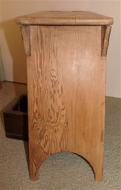 Pine Storage Box and Unfinished Pine Mortised Stool - Splayed Legs - Stretcher Base Stool Measures 17 Tall 18 by 8 1/2