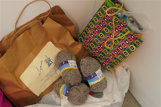 LARGE Lot of Knitting Materials - Quilted Travel Kit for Needles and Hooks, Knitting Needles, Cross Stich Patterns, Sewing Baskets, 100% Virgin Wool Yarn, Norwegian Wool,  Salsa Yarn, Many New...