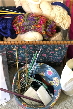 LARGE Lot of Knitting Materials - Quilted Travel Kit for Needles and Hooks, Knitting Needles, Cross Stich Patterns, Sewing Baskets, 100% Virgin Wool Yarn, Norwegian Wool,  Salsa Yarn, Many New...