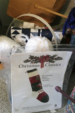 LARGE Lot of Knitting Materials - Quilted Travel Kit for Needles and Hooks, Knitting Needles, Cross Stich Patterns, Sewing Baskets, 100% Virgin Wool Yarn, Norwegian Wool,  Salsa Yarn, Many New...