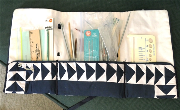 LARGE Lot of Knitting Materials - Quilted Travel Kit for Needles and Hooks, Knitting Needles, Cross Stich Patterns, Sewing Baskets, 100% Virgin Wool Yarn, Norwegian Wool,  Salsa Yarn, Many New...