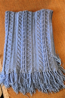 Blue Hand Knitted Throw Blanket Made By Barbara Johnston - Twin Size  - Pretty Light Blue 