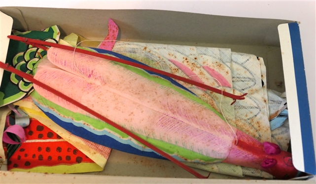 Tianjin Kites - Chinese Paper Kite in Original Box with Smithsonian Information Booklet about Kites and Asian Wood Abacus with Brass Mounts 