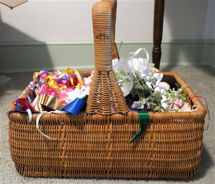 Nice Woven Wicker Basket - Measures 7 Tall 6 1/2 by 12 - Not Including Handle 