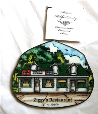Ziggy''s Restaurant c. 1940 Historic Halifax County Commemorative Ornament Series Stained Glass - By Through The Looking Glass Stained Glass - Original Hang Tag with Historical Information -...