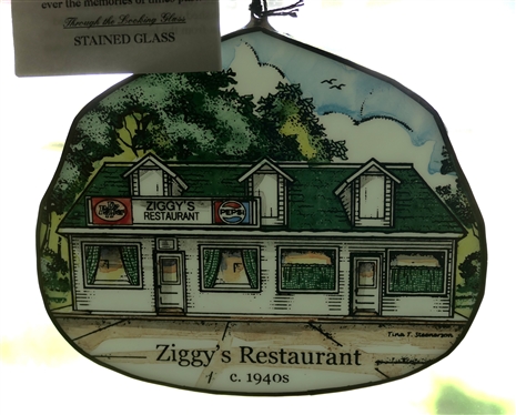 Ziggy''s Restaurant c. 1940 Historic Halifax County Commemorative Ornament Series Stained Glass - By Through The Looking Glass Stained Glass - Original Hang Tag with Historical Information -...