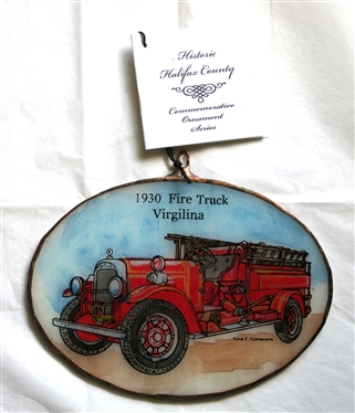 1930 Fire Truck - Virgilina Historic Halifax County Commemorative Ornament Series Staine Glass By Through The Looking Glass Stained Glass - Limited Edition 30/100 Dated 2019 - Original Hang Tag...