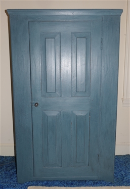 Contemporary Blue Painted 1 Door Cupboard - Raised Panel Door - Fixed Shelves In Interior - Constructed Using Old Wood - Exterior with Nice Blue Paint - Terracotta Colored Interior - Cupboard...