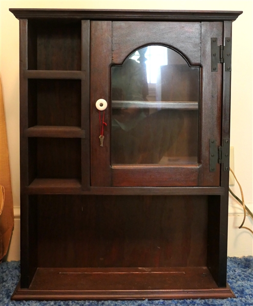Dark Finish Hanging Whatnot Cabinet / Shelf - Single Glass Door with "H" Hinges -  Fixed Shelves and Open Bottom - Cabinet Measures 26" Tall 20 1/2" By 6"