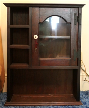 Dark Finish Hanging Whatnot Cabinet / Shelf - Single Glass Door with H Hinges -  Fixed Shelves and Open Bottom - Cabinet Measures 26 Tall 20 1/2 By 6
