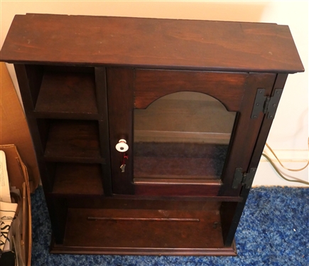 Dark Finish Hanging Whatnot Cabinet / Shelf - Single Glass Door with H Hinges -  Fixed Shelves and Open Bottom - Cabinet Measures 26 Tall 20 1/2 By 6