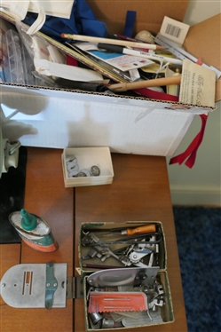 Singer 319W Sewing Machine - Mint Green in Color - In Maple Sewing Cabinet with Matching Storage Stool - Sewing Machine with Instruction Manual, Accessories, Singer Oil, Pinking Sheers, Scissors,...