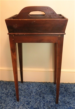 Cutlery Box on Stand - Pegged Base with Tapered Legs - Measures 27 Tall 15 by 12 - Not Including Handle 