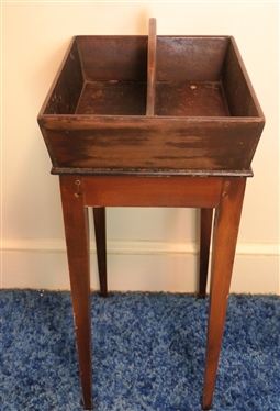 Cutlery Box on Stand - Pegged Base with Tapered Legs - Measures 27 Tall 15 by 12 - Not Including Handle 